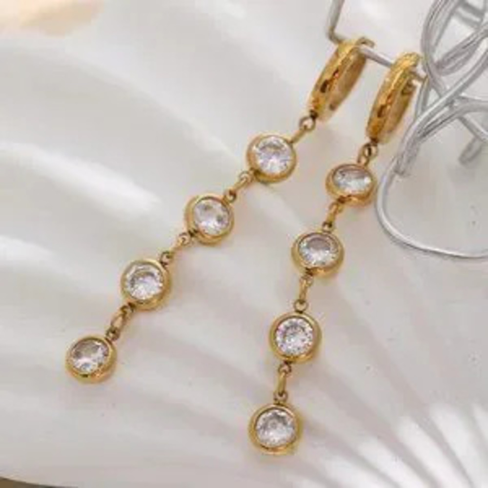 NEW 18K Gold Plated Diamond Drop Hoop Earrings
